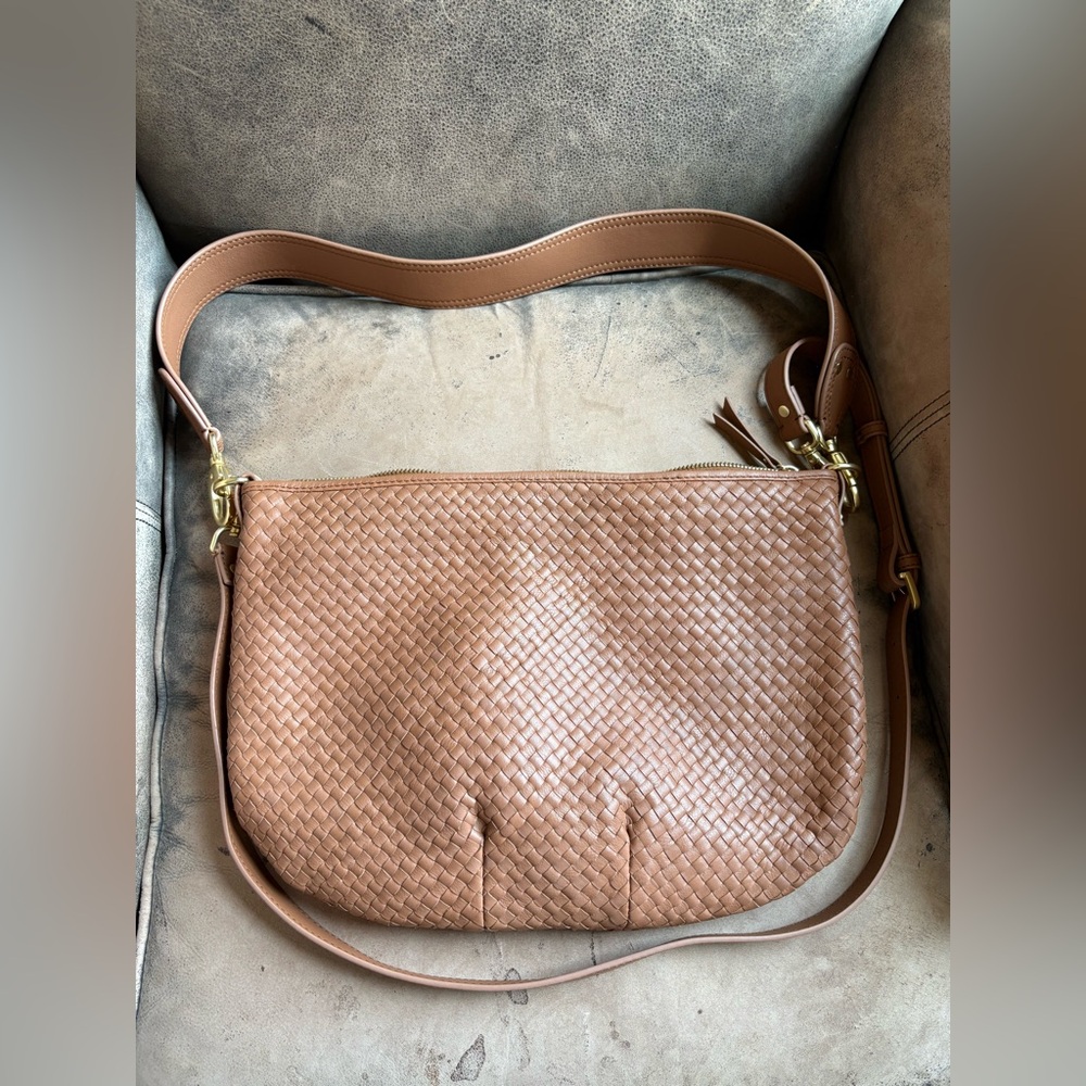 EUC Quince Italian Leather Convertible
Crescent Handwoven Shoulder Bag